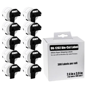 10Rolls 62mmx100mm DK-1202 Paper Shipping 300 Labels for Brother QL Printer - Picture 1 of 22