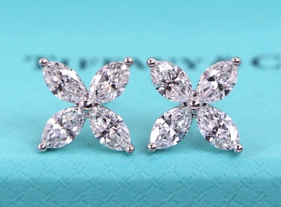 $28,000 Tiffany Co Victoria Platinum 1.62ct Marquise Diamond Large Stud Earrings - Image 1 of 4