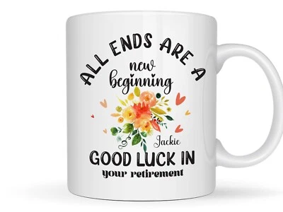 Personalised Floral Retirement Gift Mug for Women, Happy Retirement Present - Image 1 of 4