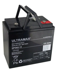 2 X ULTRA MAX 12V 62Ah AGM PRIDE QUANTUM 600 & 600XL MOBILITY SCOOTER BATTERIES - Picture 1 of 3