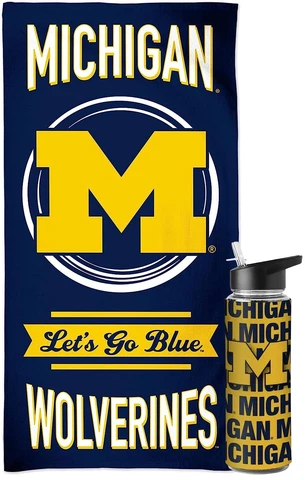 NCAA Fan Bundle Includes Water Bottle, Beach Towel (Michigan Wolverines Circle) Cover