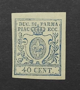 1857 Duchy of Parma, Italian State 40 cent blue+ 4 Margins MLH Signed J.H.STOLOW - Picture 1 of 2