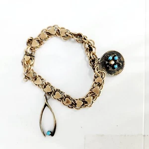 Antique Victorian 1/20th 12K Gold Filled Heart Design CHARM BRACELET Wishbone - Picture 1 of 9