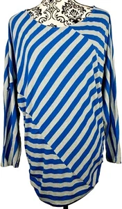 Fenn Wright Manson Womens Asymmetrical Striped Knit Top 3/4 Sleeve Sz M Blue - Picture 1 of 5