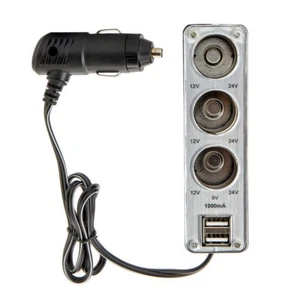 Car 12v 3 Way Socket Extension Cigarette Lighter Plug Twin USB Charger Ports - Picture 1 of 8