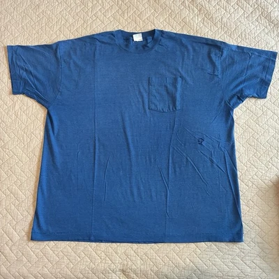 Винтажная футболка с одним стежком BVD без рисунка синий карман 3XL - Изображение 1 из 4