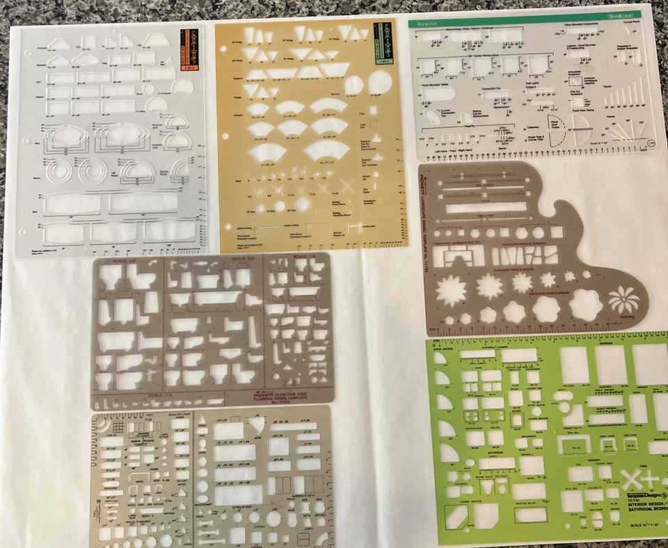 Vintage Drafting Templates 7 Piece Lot - for Architecture & Engineering - Image 1 of 4