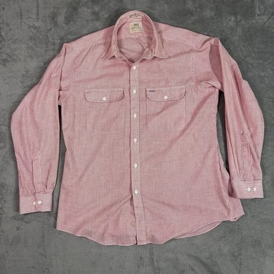 417 by Van Heusen Mens L Shirt Red White Micro Stripe USA Made Single Needle VTG - Image 1 of 4