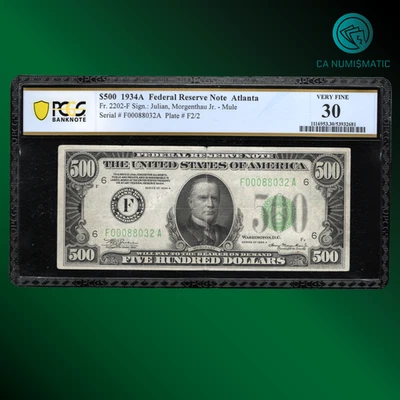 Fr.2202-F 1934A $500 FEDERAL RESERVE NOTE Atlanta, PCGS 30 comment, 88032 - Image 1 of 2