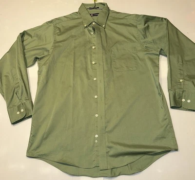 CHAPS CLASSIC FIT TWILL MEN 16-16 1/2 34/35 Olive Green SHIRT L Button Long - Image 1 of 4