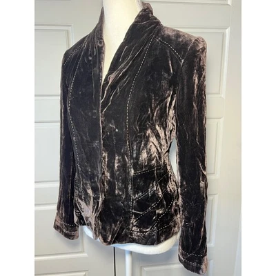 Blazer Elie Tahari Marrón Chocolate Mezcla Seda Terciopelo Forma Ajuste Chal Cuello 4 Foto 1 de 4