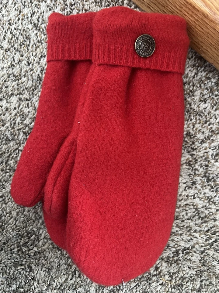Mitones suéter de lana reciclada hechos a mano con forro de cachemir rojo oscuro para mujer Foto 1 de 1