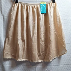 NWT$ Vtg VANITY FAIR Satin Mini Slip Sz L Beige 18" Nylon Skirt Coquette 90s Y2K - Picture 1 of 5