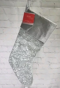 Macy's Holiday Lane Silver Sequined Christmas Stocking 18in NWT NOS 2015 - Picture 1 of 4