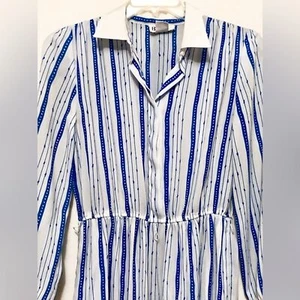 Vintage B.G.B. LTD BGB Dress White & Blue Striped Long Sleeve Women’s 12 - Picture 1 of 7