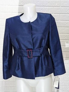 Jones Wear Women's Navy Blue Belted Long-Sleeve Suit Size 6 NWT - Picture 1 of 8