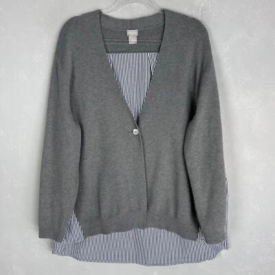 Chicos Talla 3/XL Camisa Espalda Cárdigan Suéter Gris Rayas Punto Popelina Preppy Foto 1 de 4