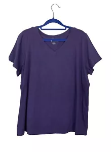 Eileen Fisher Organic Cotton Slubby Jersey Short Sleeve V-Neck Tee Purple 1X NEW - Picture 1 of 7