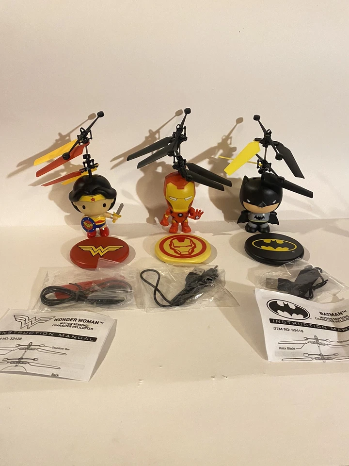 World Tech Toy lot Helicopter batman ironman WW 2CH IR RC Flying Action Figures - Image 1 of 4