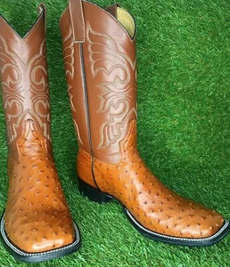 Mens New 100% Authentic Cognac Full Quill Ostrich Cowboy Boots all Sizes Availa. - Picture 1 of 7