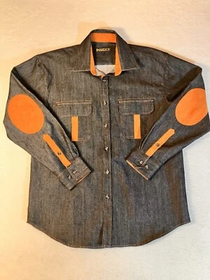 Camisa Inserch Para Hombre Talla XL Negra Denim Imitación Gamuza Ribete Abotonada Manga Larga Foto 1 de 4