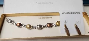 Liz Claiborne Bracelet Silver Bronze Gold Colored Links w/ Earrings & NIB - Picture 1 of 6
