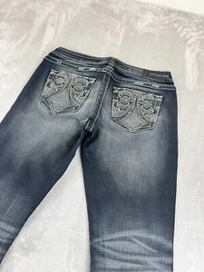Affliction Womens Jeans Raquel Dark Blue Size 28 Skinny Embellished - Picture 1 of 12
