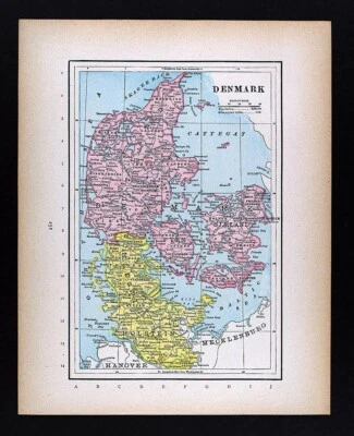 1894 Cram Map Denmark Copenhagen Jutland Aarhus Odense Funen Holstein DK - Image 1 of 4