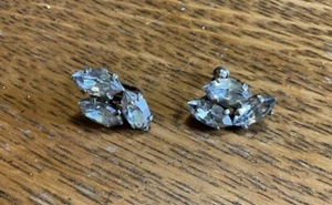 Vintage Oval Cut Glass 925 Sterling Silver Jewelry Screw On Earrings - Picture 1 of 4