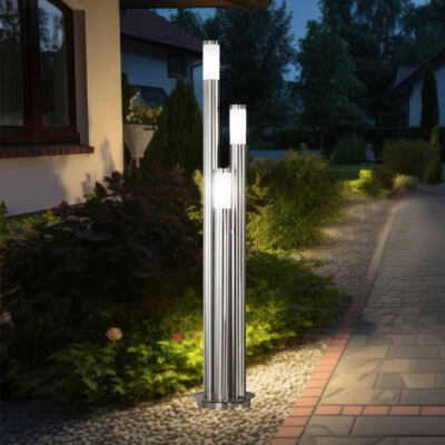 Stehlampe Wegeleuchte Außenlampe Edelstahl Gartenlampe silber E27 Terrassenlampe - Bild 1 von 4
