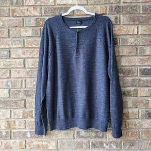 J. Crew Men's Rugged Cotton Henley Sweater Blue Size Large AF196 NEW - Picture 1 of 5