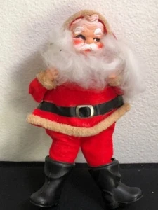 Adorno de muñeca Papá Noel de tela navideña vintage cara y manos de plástico Japón - Imagen 1 de 6
