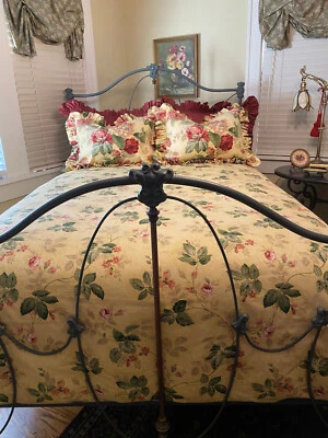 Edredón hecho a medida para cama doble - amarillo floral reversible a cuadros verdes Foto 1 de 4