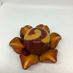 2 Piece Flower Red Ware/Pottery Glazed Small Table Decoration 5” Diameter 2 3/4T - Picture 1 of 14