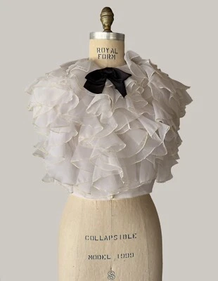 Винтажная рубашка Couture из органзы с оборками с черным бантом РЕДКАЯ новая с ценниками жемчужные пуговицы 1960-е - Изображение 1 из 4