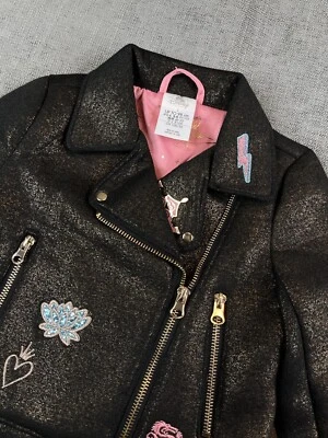 Chaqueta Princesa Disney Niño Pequeño 3M Negra Brillante Moto Motociclista Bordada Lentejuelas Foto 1 de 4