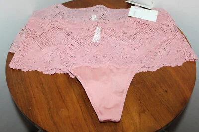 LE MYSTERE ENCAJE ALLURE CINTURA ALTA TANGA CONJUNTO DE 2 BORDADOS ROSA TALLA XL Foto 1 de 4