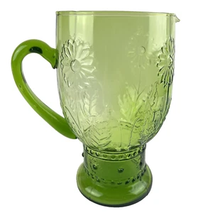 VTG Green Depression Glass Pitcher 82oz Footed Floral Daisy Hazel-Atlas HTF - Picture 1 of 11