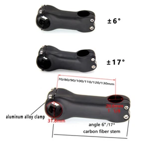 Potencia de bicicleta de carbono Road MTB Bike 1 1/8 para manillar 31,8 mm 80 90 100 110 130 mm - Imagen 1 de 22