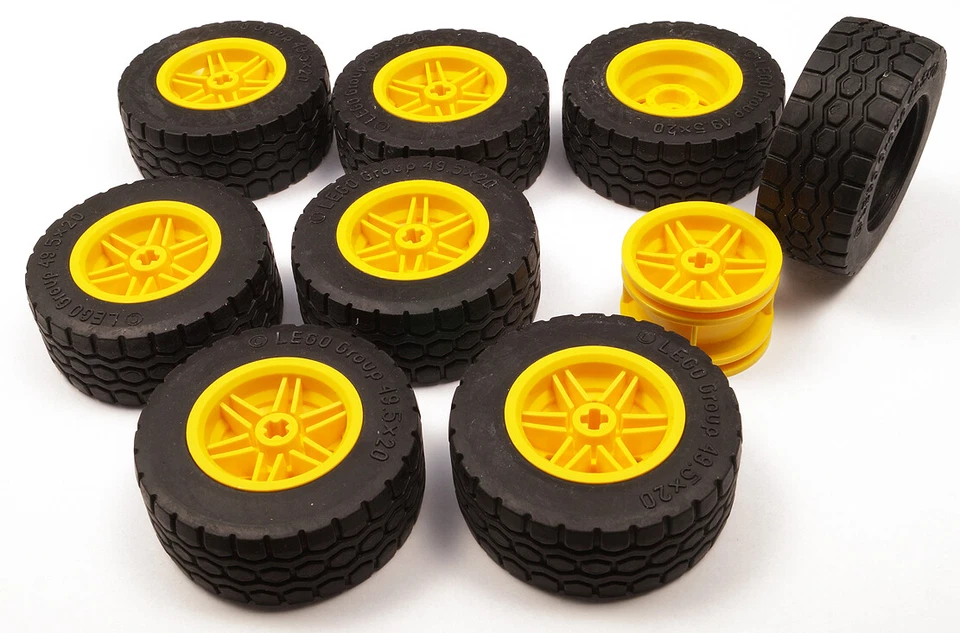 LEGO Technik - 8 Reifen 49,5x20 mm mit Felge gelb 30,4x20 mm 15413 56145 NEUWARE - Bild 1 von 1