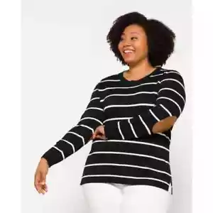 Market & Spruce Plus Size 2X Aubree Elbow Patch Sweater Navy Blue White Stripe - Picture 1 of 5