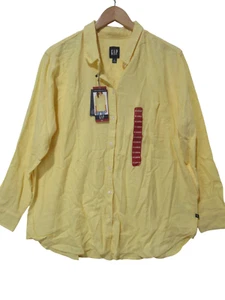 NWT Sz XL GAP Shirt Women's Linen Blend Yellow Relaxed Fit Button Down Lagenlook - Picture 1 of 13
