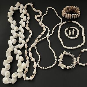 Handgefertigte weiße Muschel hawaiianische Lei, Muschel Halsketten & Florida Schmuck Set Menge