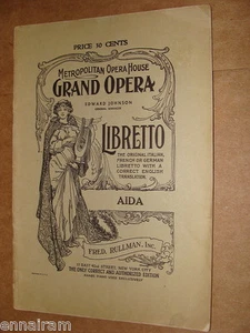 Libreto Aida Verdi, Ghizlanzoni Ópera Metropolitana década 1940 italiano inglés - Imagen 1 de 2