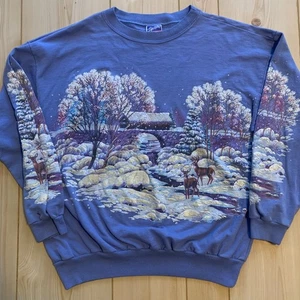 Vintage Lifestyles Resort Wear Christmas Holiday Outdoor Snowy Deer Sweatshirt L - Picture 1 of 7