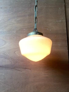 Antique 8" Schoolhouse Bank Ceiling Light Milk Glass Globe VTG Metal 320-25E - Picture 1 of 15