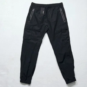 CSG Cargo Pant Jogger Joggers Mens Drawstring Large Black Elastic Waist New - Picture 1 of 9