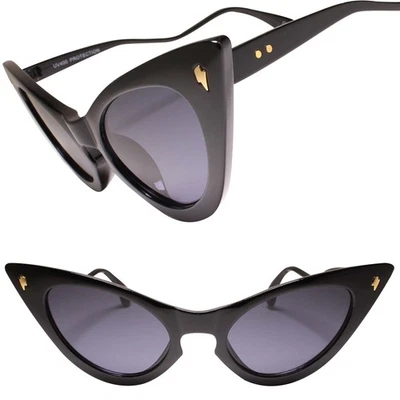 Gafas de sol negras modernas y elegantes Wavy Temple clásicas punta alta ojo de gato Foto 1 de 3