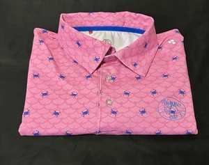 Scales Golf Polo- Men’s L- Pink Crabby Print- “The Frenemies Cup” - Picture 1 of 11