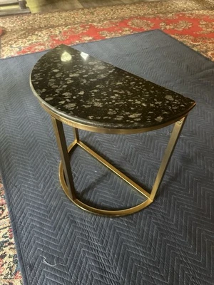 Stone And Brass Side End Table Half Round - Image 1 of 4